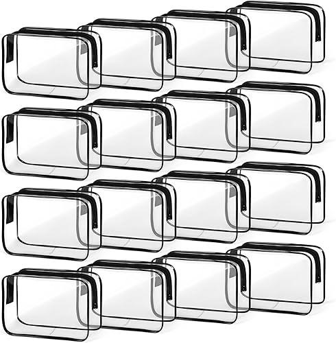 Miniatura 8 de TISRATOK Bolsa de maquillaje transparente, 16 piezas, bolsa de aseo esencial de viaje, organizador de cosméticos de PVC transparente, bolsa de