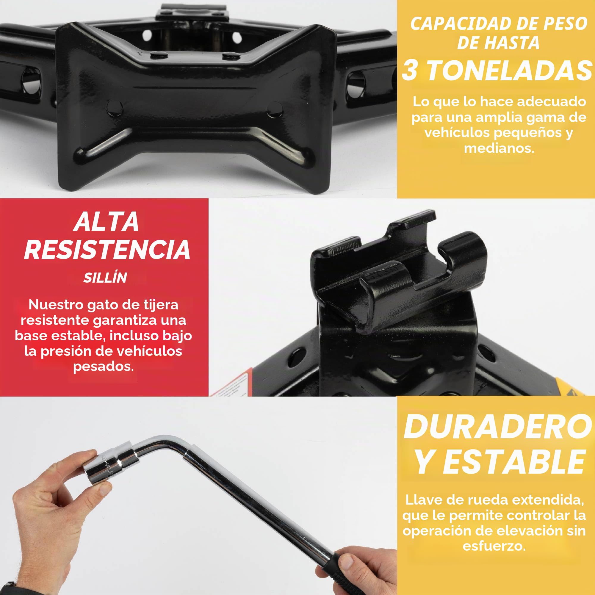 GADLANE Kit de gato de tijera (3 toneladas) | Kit de gato hidráulico portátil de alta resistencia con adaptador de broca, llave extensible, trinquete de elevación