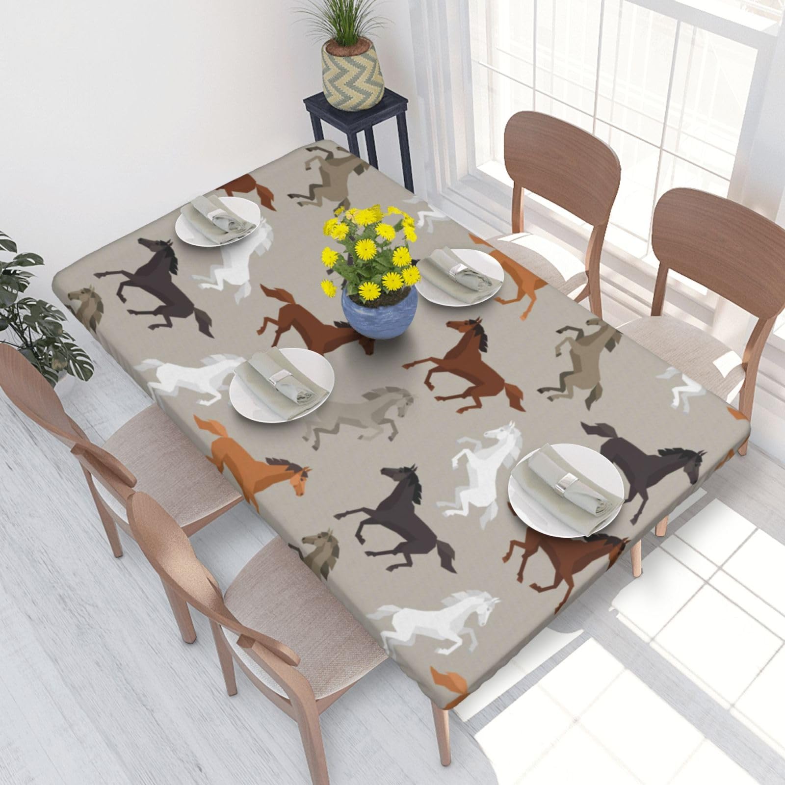 BNVSADC Cute Horse Printed 4FT Tablecloth 122x76 CM Polyester Kitchen Water Resistant Table Cloth Dining Table Decoration Table Covers