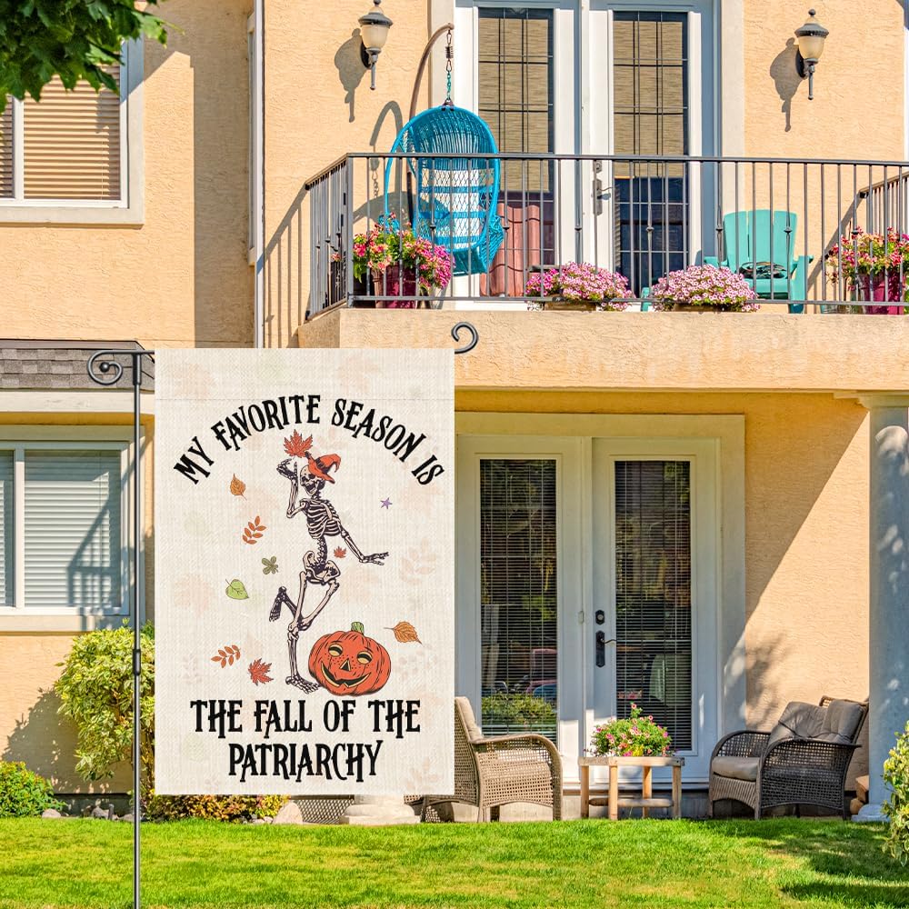 My Favorite Season Is The Fall Of The Patriarchy Garden Flag, Double Sided Home Farmhouse Yard Outdoor Decor Banner, Feminist Fall Decor Flag, Funny Halloween Gifts for Women Friend Family - Image 4