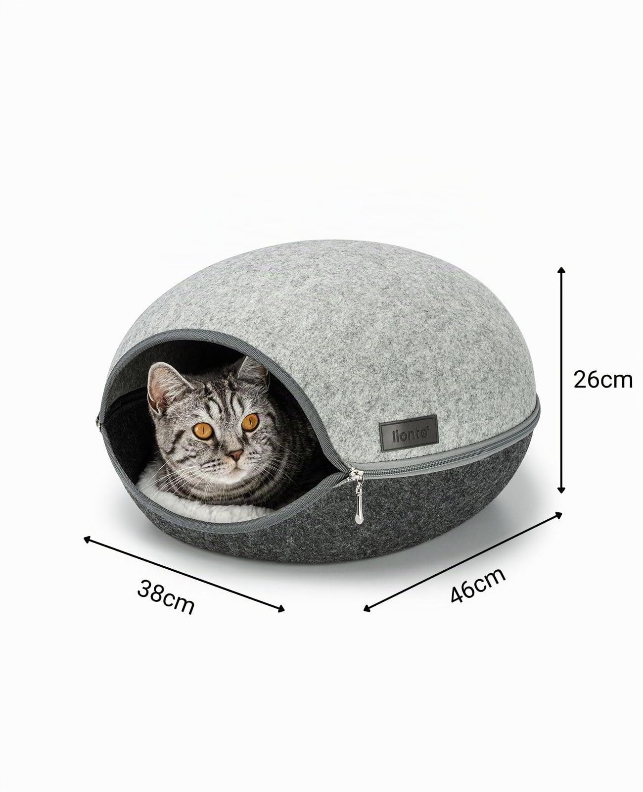 lionto Cuccia per gatti in feltro resistente con cerniera, tana accogliente 46x38x24 cm, letto moderno e confortevole con cuscino morbido e lavabile, grigio