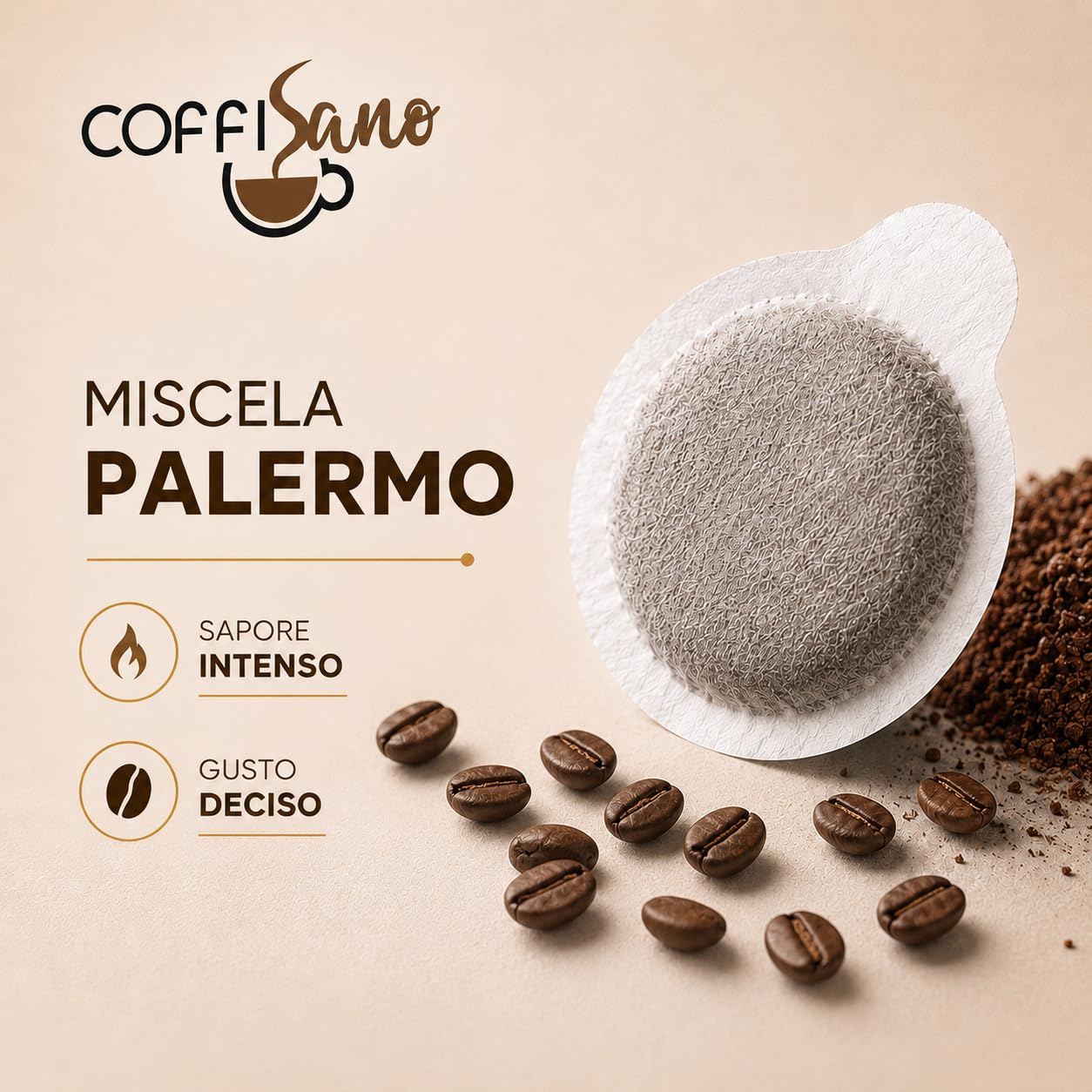 COFFISANO 150 Cialde Miscela Palermo Caffe ESE 44 mm in Filtrocarta, 8 g a Cialda, Espresso Italiano Intenso e Corposo, Bustine Monodose, Tostato in Italia (Confezione da 4)