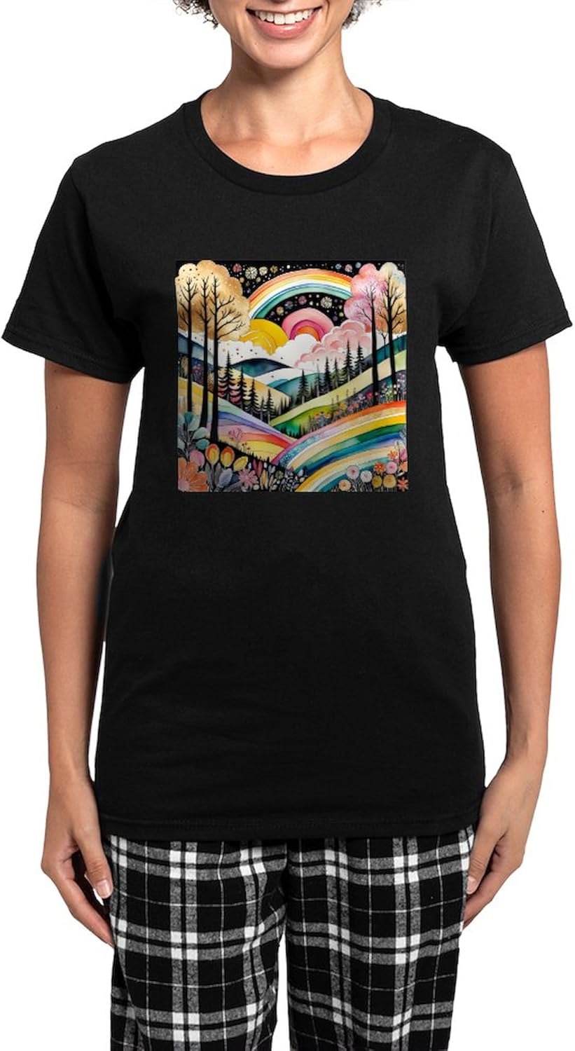CafePress Midnight Rainbow Landscape Pajamas Womens Novelty PJ Sleepwear
