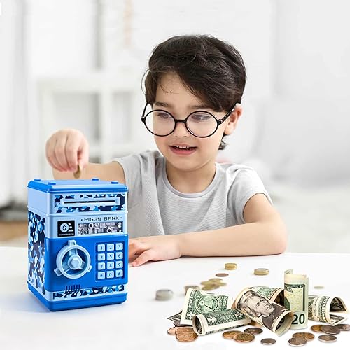 Miniatura 5 de Hucha para niños, mini cajero automático de papel con desplazamiento automático, caja de ahorro de dinero con contraseña, efectivo y monedas, caja