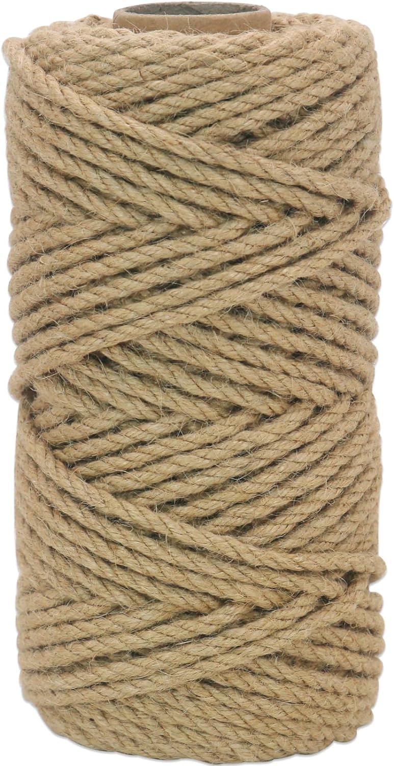 Lonimia 30M Jute Rope, 6mm Natural Jute Twine Rustic Cord,Natural Strong Hemp Cord Twine Decoration Hemp Rope String for Artworks, Craft Projects, Cat Scratcher, Gardening, Bundling, Home Decorating