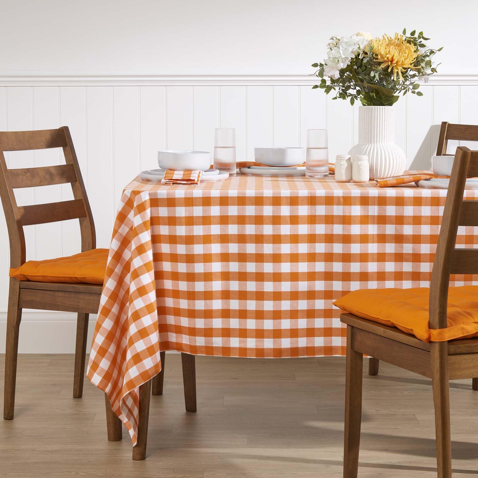 HOMESCAPES - Rideaux œillets Carreaux Vichy Orange | 100% Coton 137x228cm