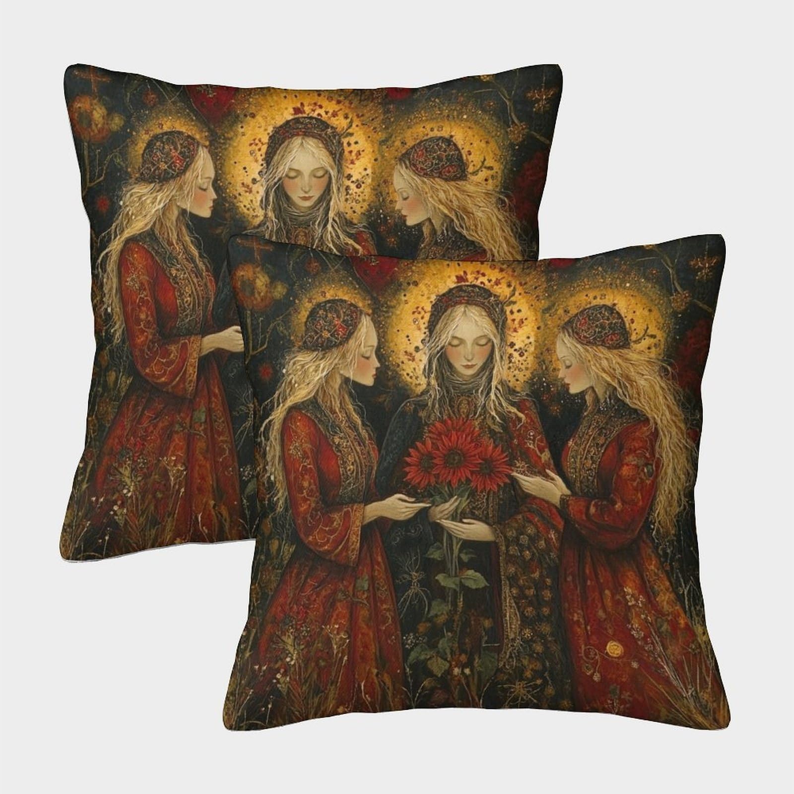 kaiyun 2 Pack Throw Pillowcase 45x45cmThree Beautiful Mothers Pattern Cushion Cover Red Sunflowers Ready for The Holiday Home Decoration