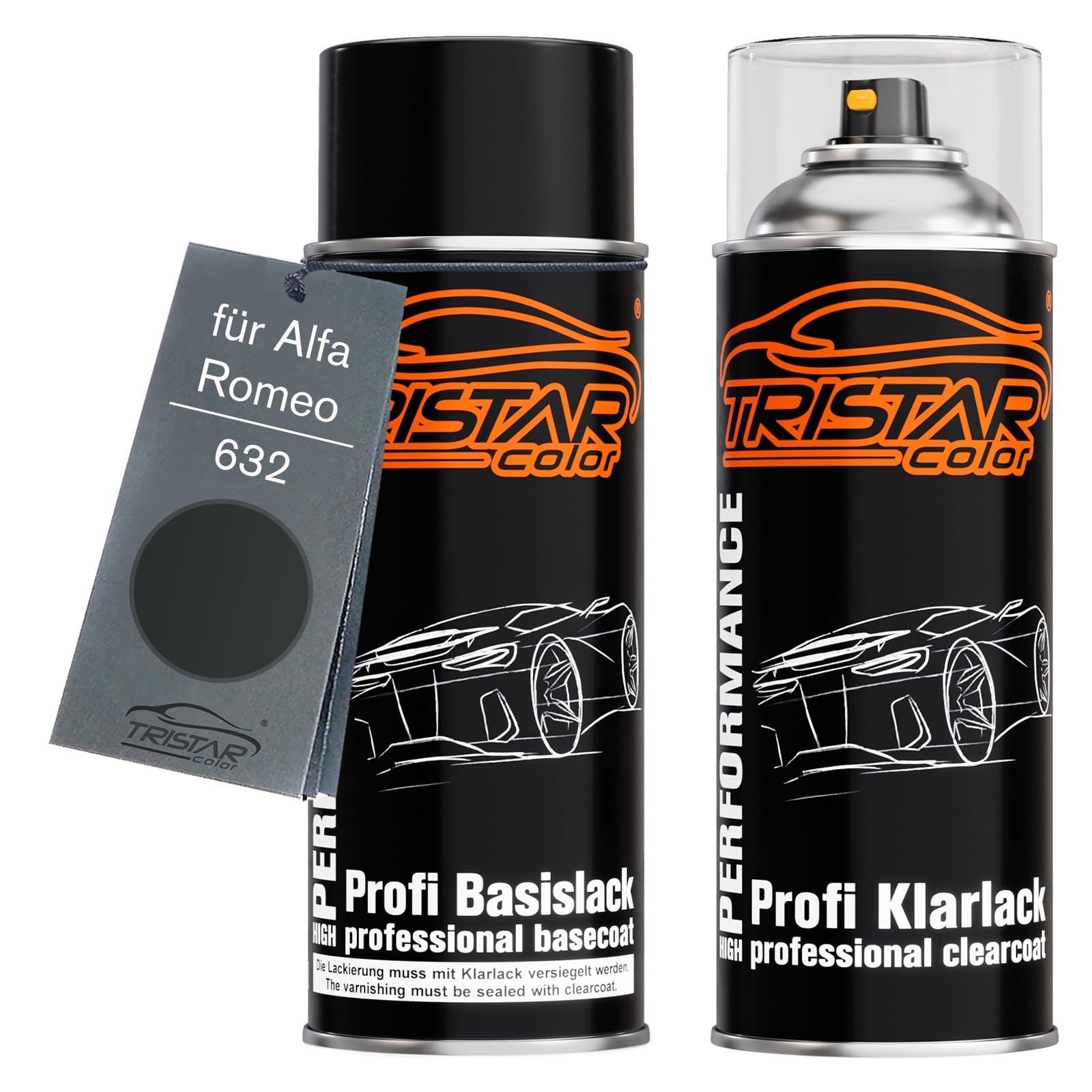Tristarcolor Black Perl Car Paint Spray Can Set For Alfa Romeo 632 /Nero Pergusa Metallic Base Coat Clear Coat Spray Can 400Ml
