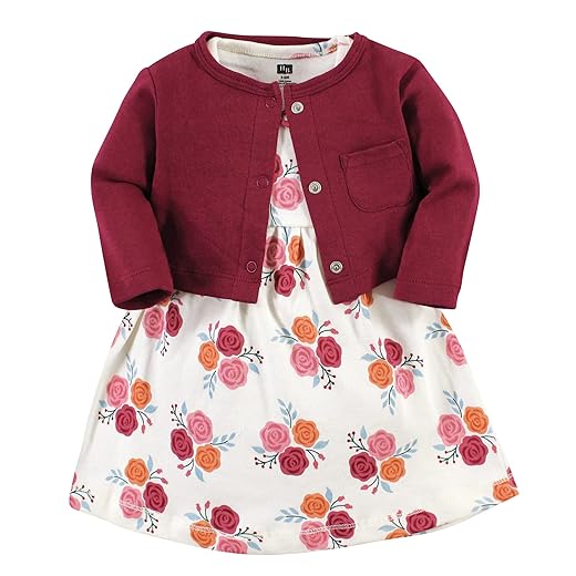 Hudson Baby Infant and Toddler Girls Cotton Dress and Cardigan Set