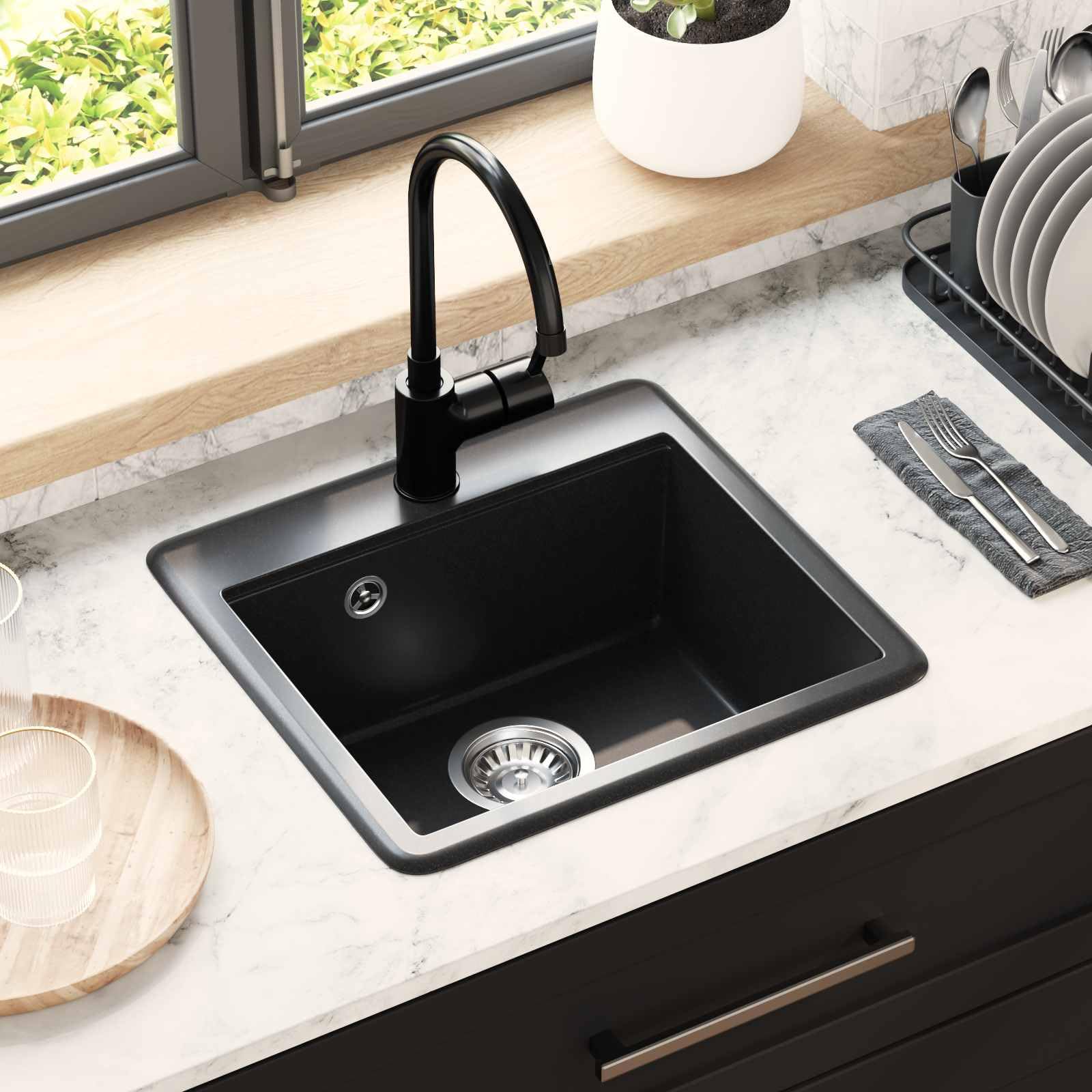 Lavabo noir 470 x 440 mm granit