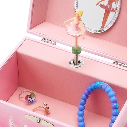 Miniatura 8 de Jewelkeeper Caja de almacenamiento musical de joyería para niña con bailarina giratoria diseño rosa cisne Lake Tune
