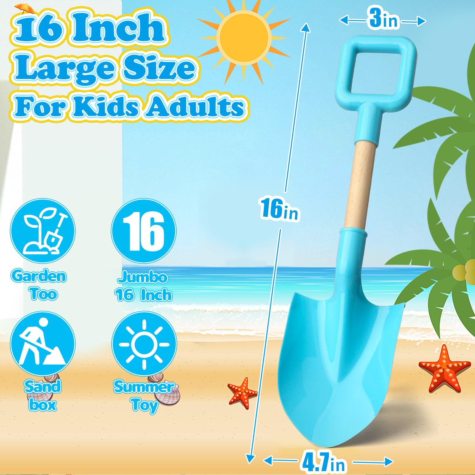 Pack De 2 Palas De Playa Para Niños, Largas Y Resistentes, Ideales Para Arena, Nieve O Jardín, Colores Azul Y Amarillo, Diversión Asegurada