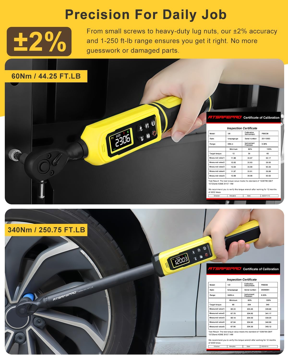 Digital Torque Wrench Set-3/8" & 1/2" Drive Torque Wrench, ±2% Accuracy,1-44 ft-lb/4-250 FT-LB, Backlit LCD, Triple Alert (Vibration/Buzzer/LED), with 17-19-21mm Sockets, 3 Extension Bars & 3 adapters