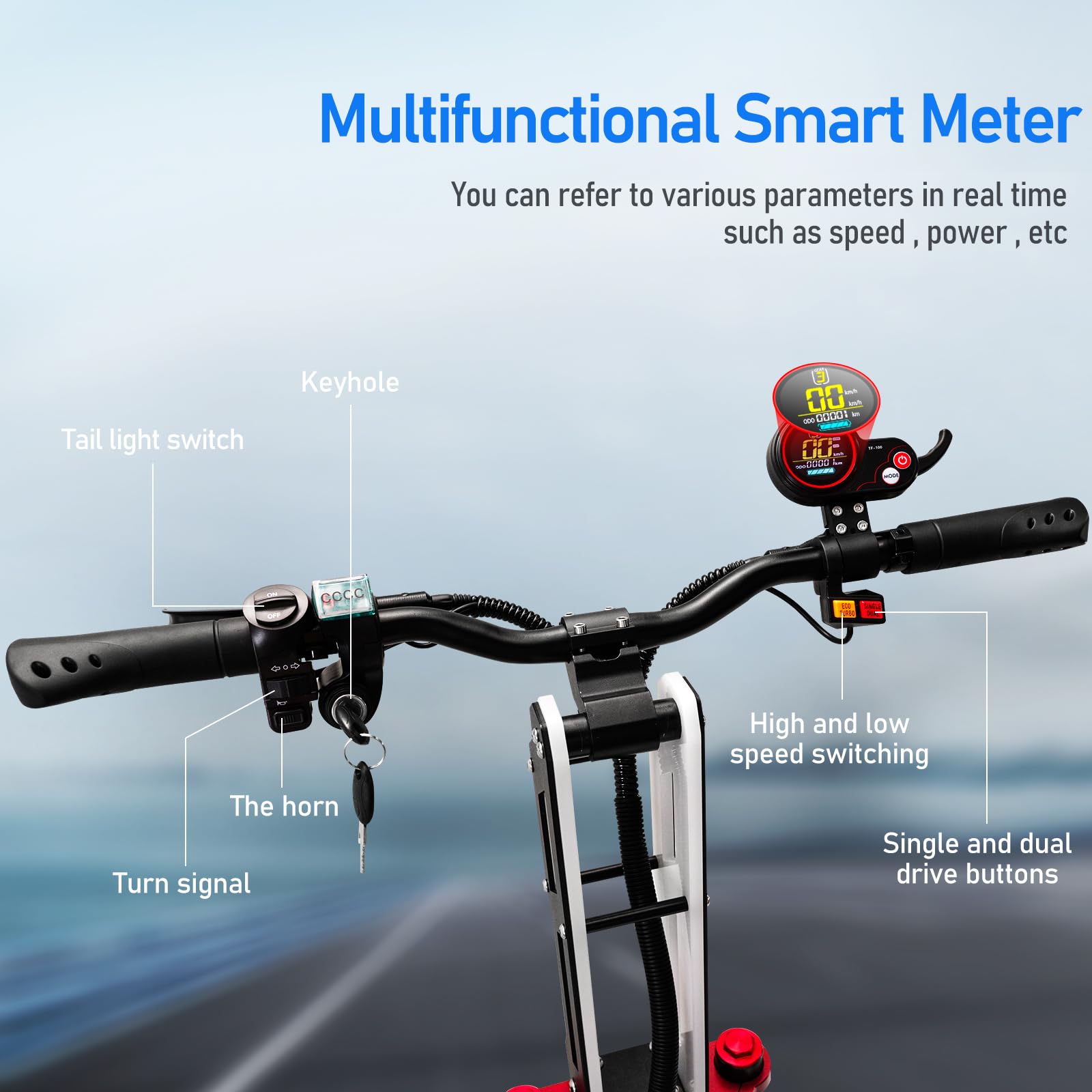 Scooter elettrico per adulti, motori super doppi, batteria 60 V 38 Ah, durata della batteria fino a 100 chilometri, pneumatici da 12 pollici, doppia sospensione, capacità di carico 250 kg