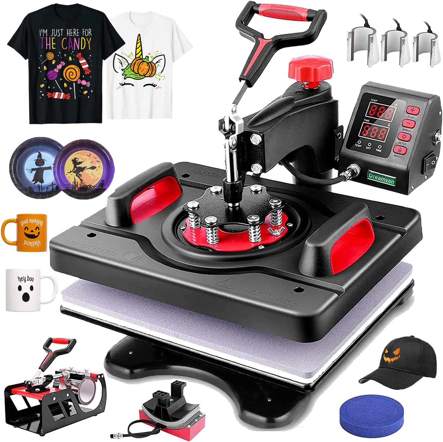 WHUBEFY Heat Press, Heat Press Machine for T Shirts,15" x 12" Heat Press Tshirt Press Machine 8 in 1 Multifunction Shirt Press Sublimation for Shirts Mugs Hat Plate Cap (Regular Anti-Scald)