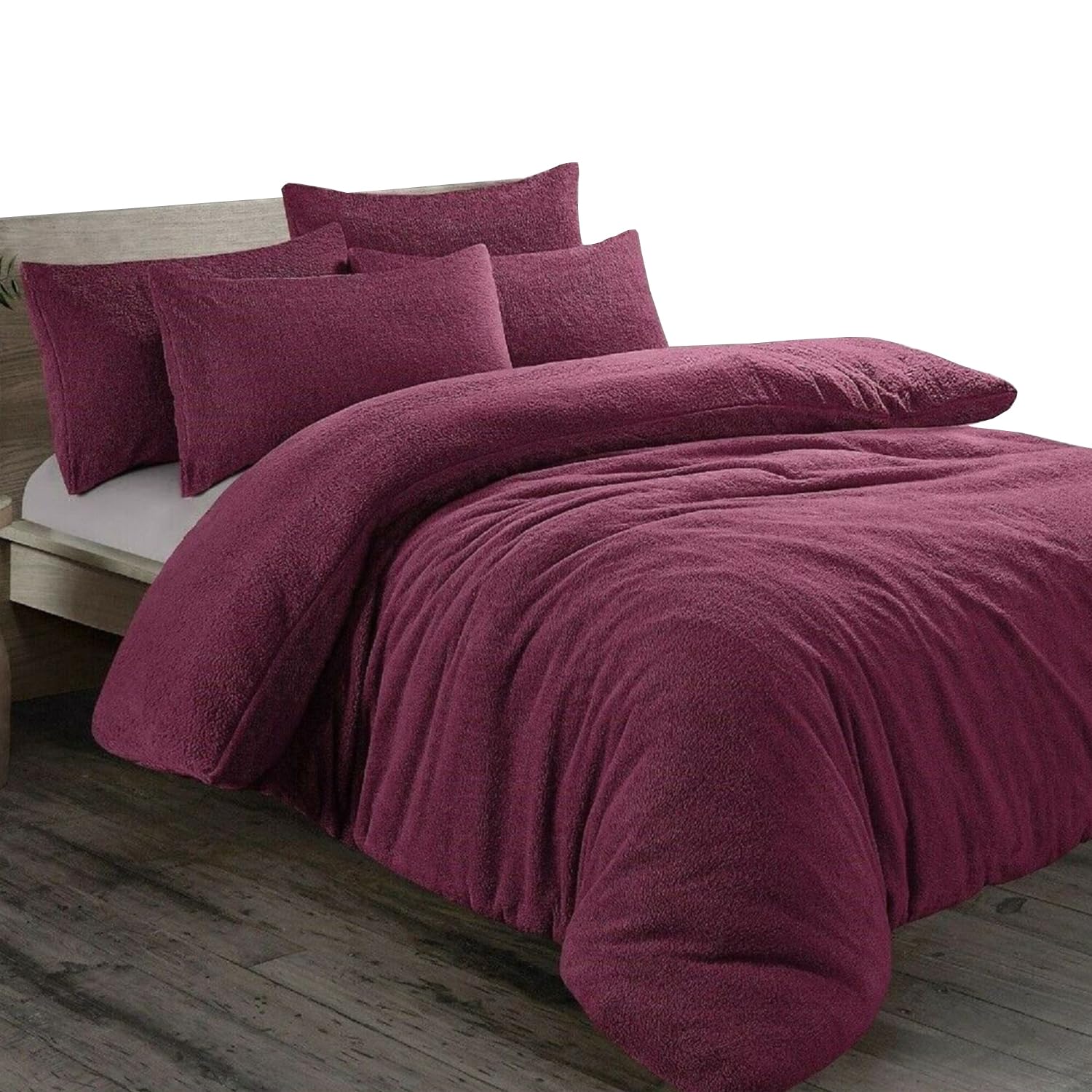 Teddy Fleece Plain Duvet Cover Set with Pillowcase - Double Aubergine Soft Cosy Thermal Warm Luxury Bedding Set Cuddly Comforter Quilt Cover with Matching Pillow Case