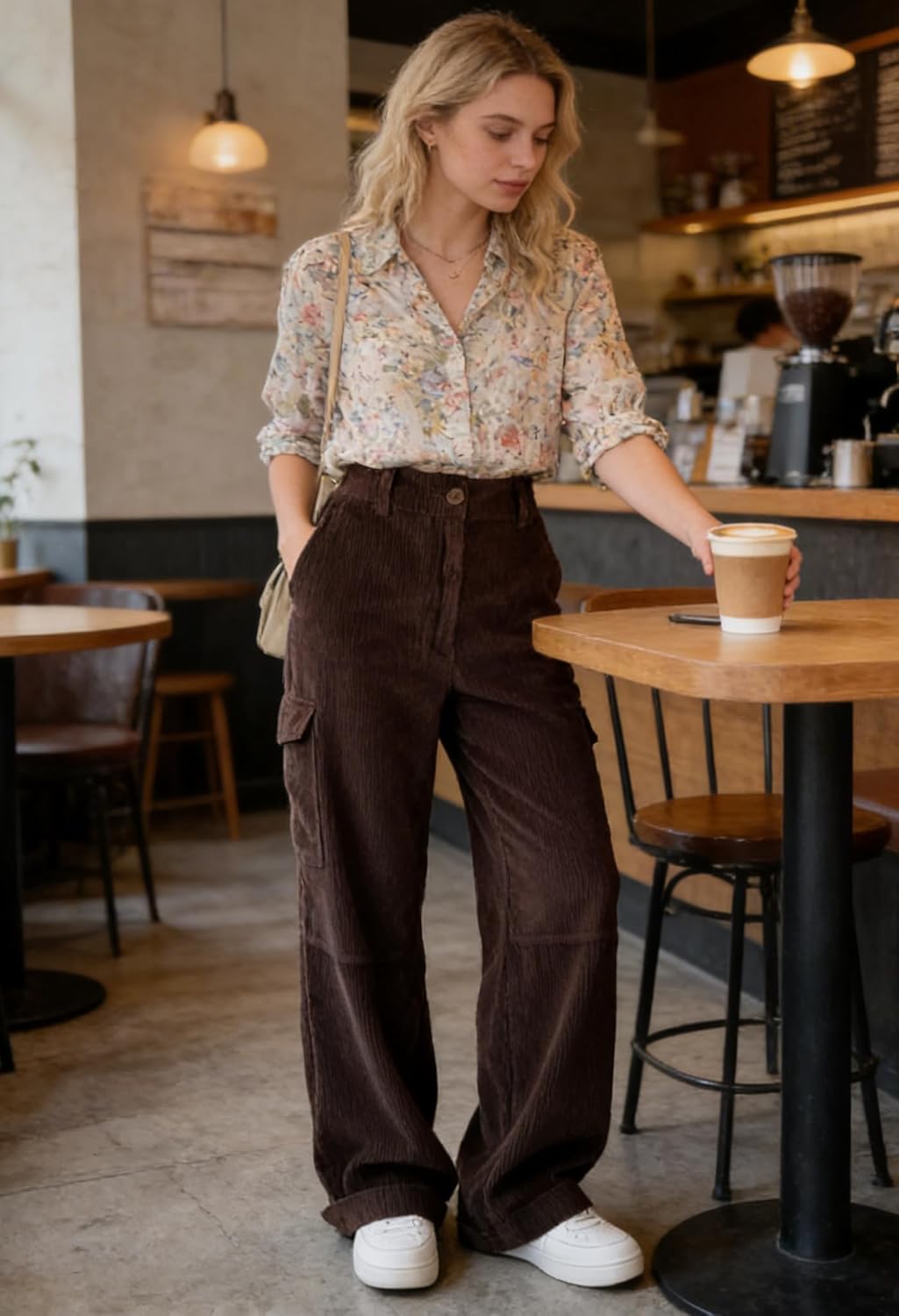 EMMIOL High Waisted Corduroy Pants for Women, Bootcut Wide Leg and Baggy, Cargo Vintage Loose Trouser in Dark Brown Black - Image 6