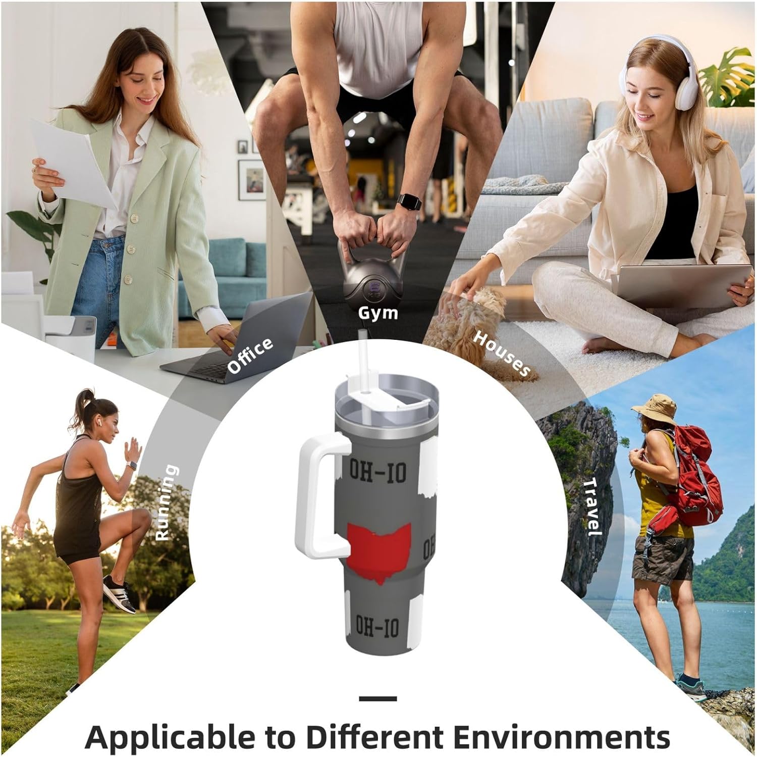 PTONUIC Ohio State Gray 40 oz Tumbler with Handle and Straw Lid | Insulated Cup Reusable Stainless Steel Water Bottle Travel Mug Cupholder Friendly | Gifts for Women Men Him Her - Image 7