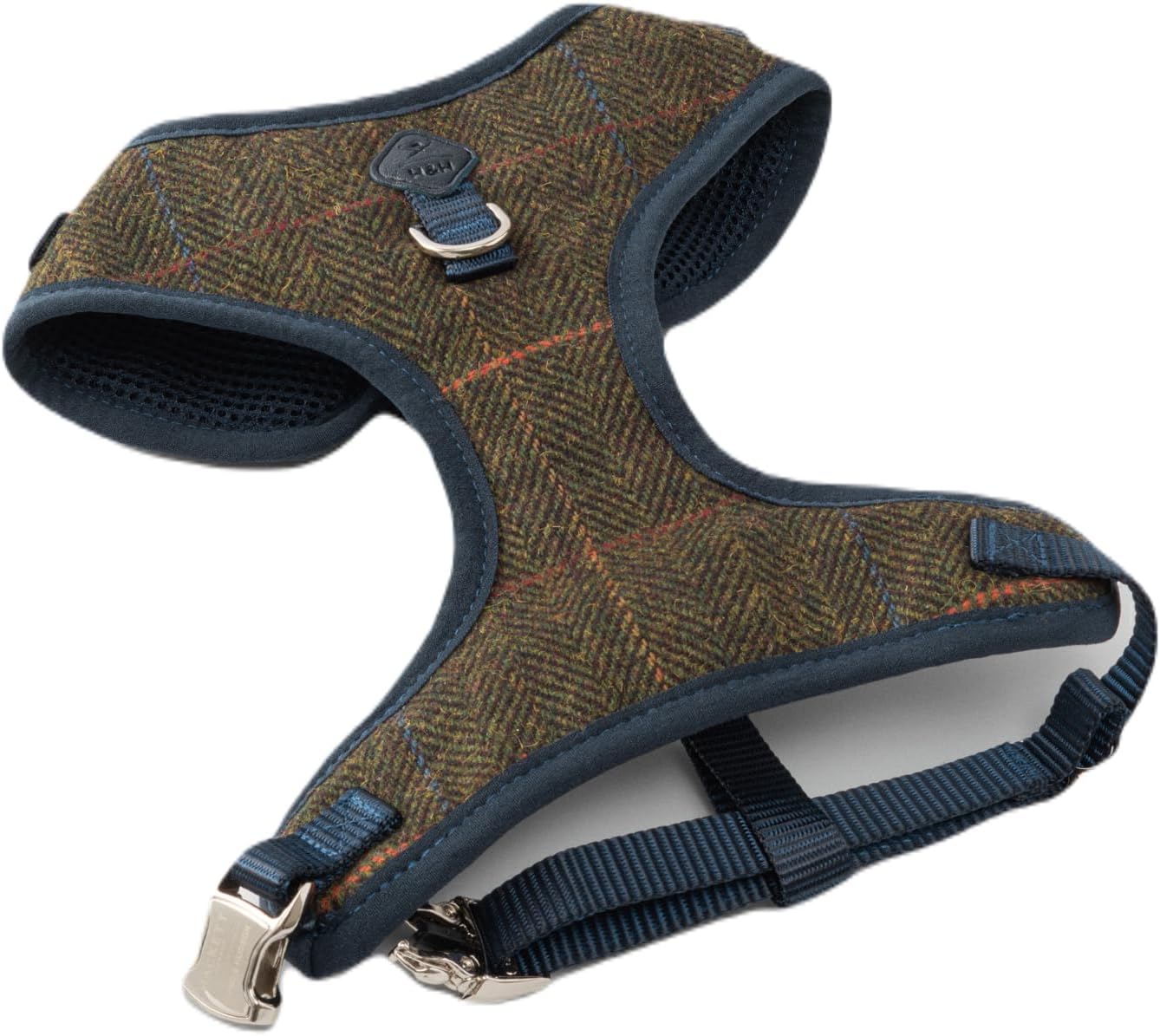 HUGO & HUDSON x HACKETT Tweed Dog Harness Adjustable No Pull Vest, Dark Green Checked Herringbone XS