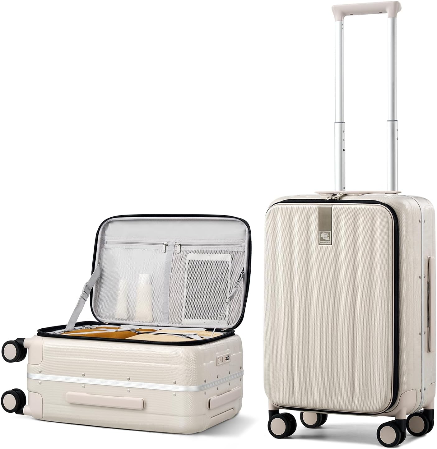 20 Inch Carry On Luggage with Wheels PC Hard Shell Suitcase Top Opening Aluminum Frame Travel Luggage Suitcases for Woman Men Gifts.(Ivory White)