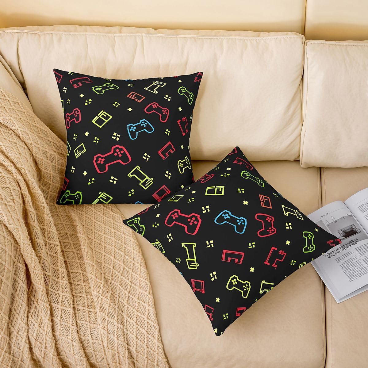 Feelyou Gaming Throw Pillow Covers Set of 2 24"x24" image 2