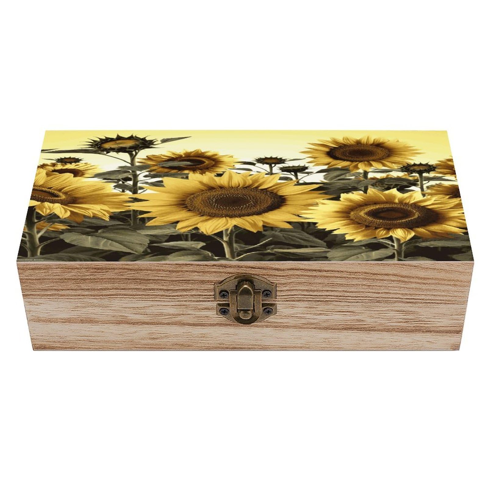 JTREHY Yellow Sunflower Floral Wooden Storage Box Exquisite Durable Wood Gift Case Sturdy Vintage Jewelry Wooden Chest for Art Hobbies Storage Keepsake Gift