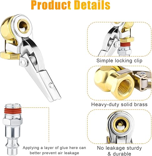 Miniatura 3 de NQEUEPN 4 portabrocas de aire FNPT de 14 de pulgada, portabrocas de aire con clips, portabrocas de aire portátiles, accesorios de compresor de aire