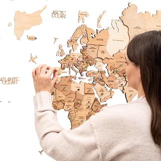 ENJOY THE WOOD 3D Wood World Map Wall Art Large Wood Wall Décor Housewarming Gift Idea Art World Travel Map For Home & Kitchen or Office (Light, Large)
