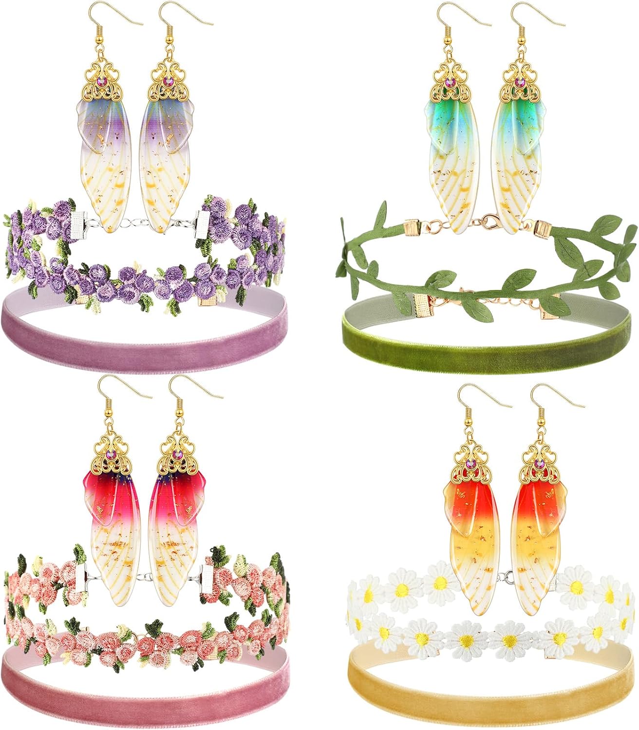 Quelay Cottagecore Jewelry Set Fairy Flower Choker Butterfly Earrings Fairy Accessories for Women Velvet Necklaces Cottagecore Choker Necklaces for Birthday Party Wedding Gifts