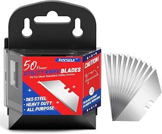 DIYSELF 50 Pack SK5 Steel Utility Knife Blades with Dispenser - Sharp Box Cutter Refills for Precision Cuts