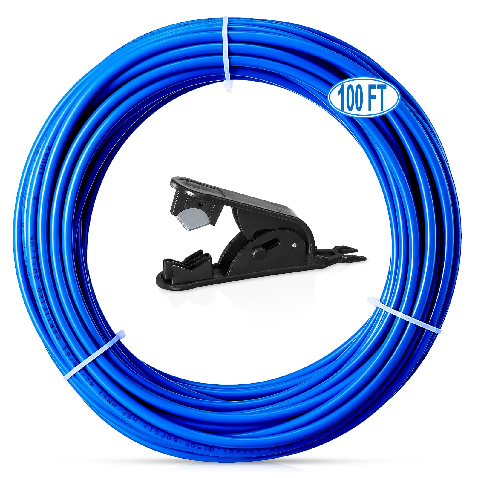 100FT 1/4 Inch O.D.RO Water Tubing,NSF Certified Pipe for RO(Reverse Osmosis) Water Purifier Filter System,BPA free Flexible Plastic Hose(blue)+Tube Cutter