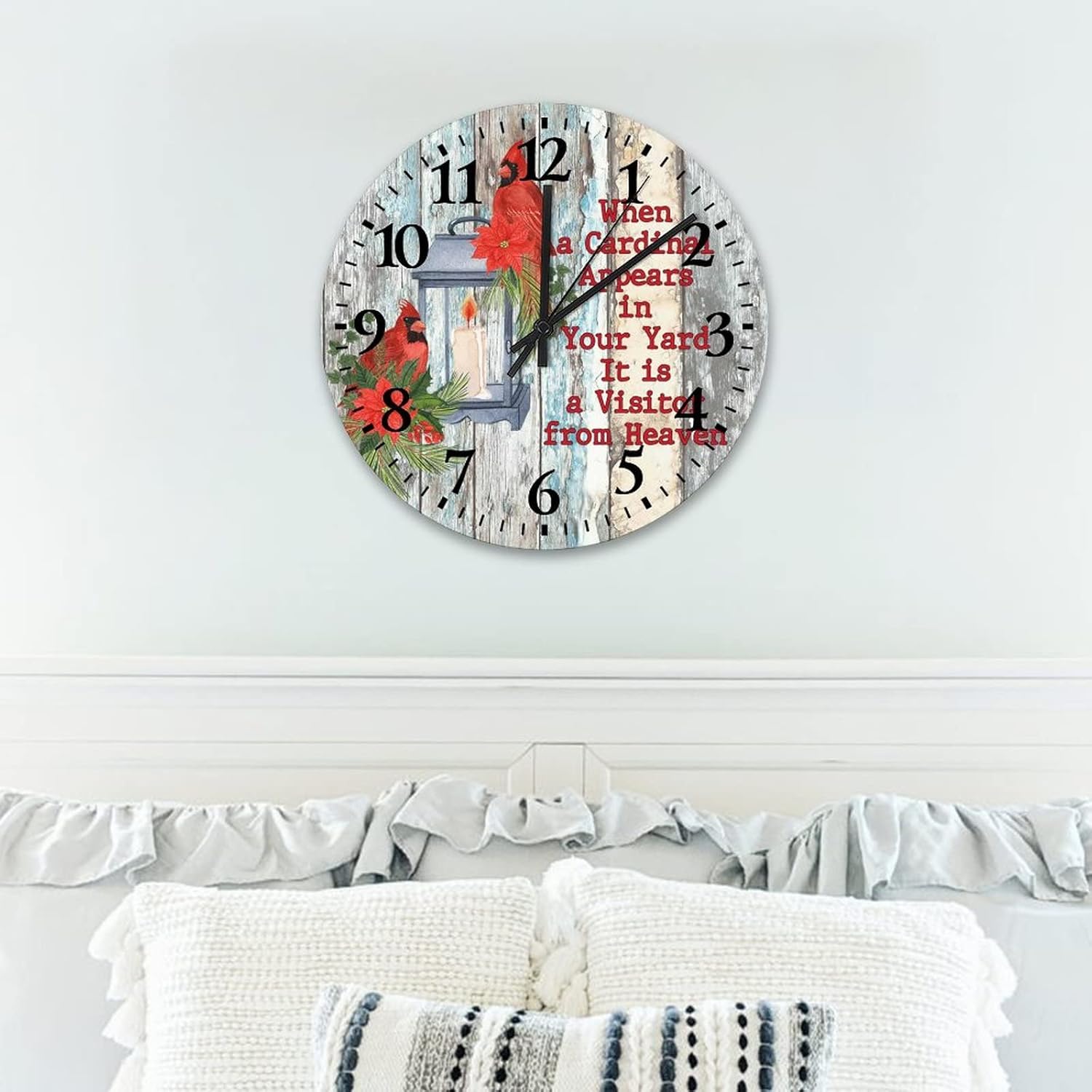 Wall Clocks When A Cardinal Appears in Your Yard Its A Visitor from Heaven Kitchen Wall Clock Battery-Powered with Quartz Movement Memorial Cardinal Sympathy Gifts Round Clock 15 Inch