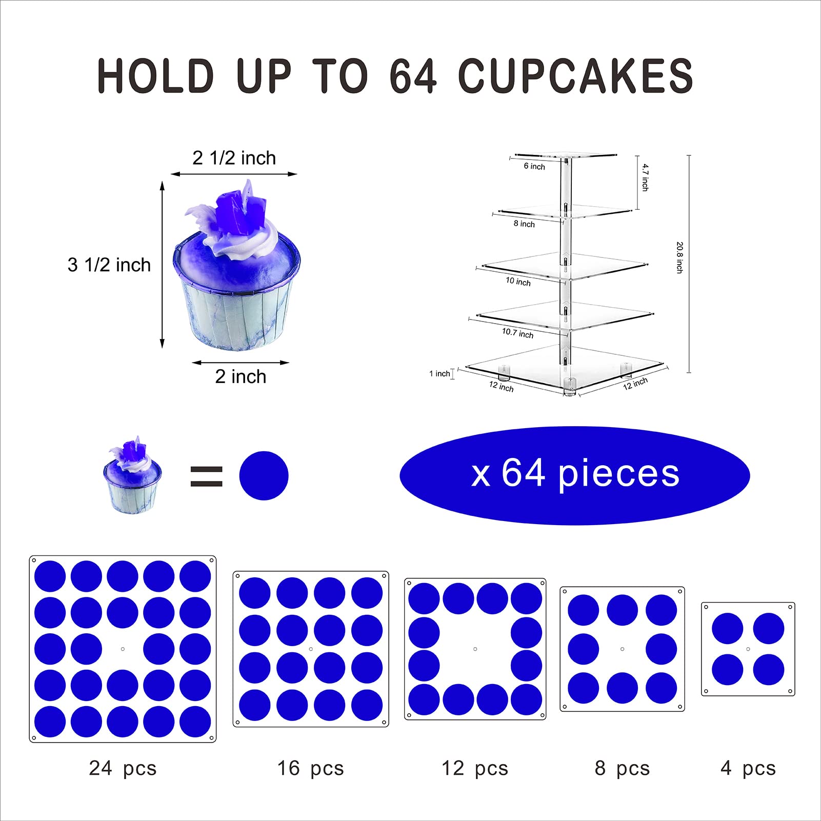 Présentoir à cupcakes (bleu, 5 étages)