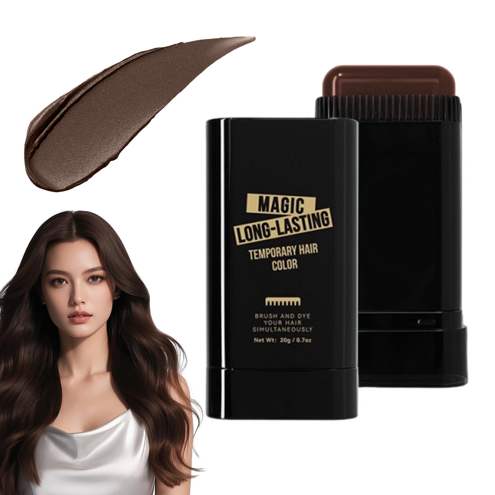 2-in-1 Haarfarbe Stick & Kamm, sichere und bequeme Kamm Haarfarbe, Touch up Stick, wasserdicht und schweißdicht für schnelle Berührung,02# Dunkelschwarz Braun