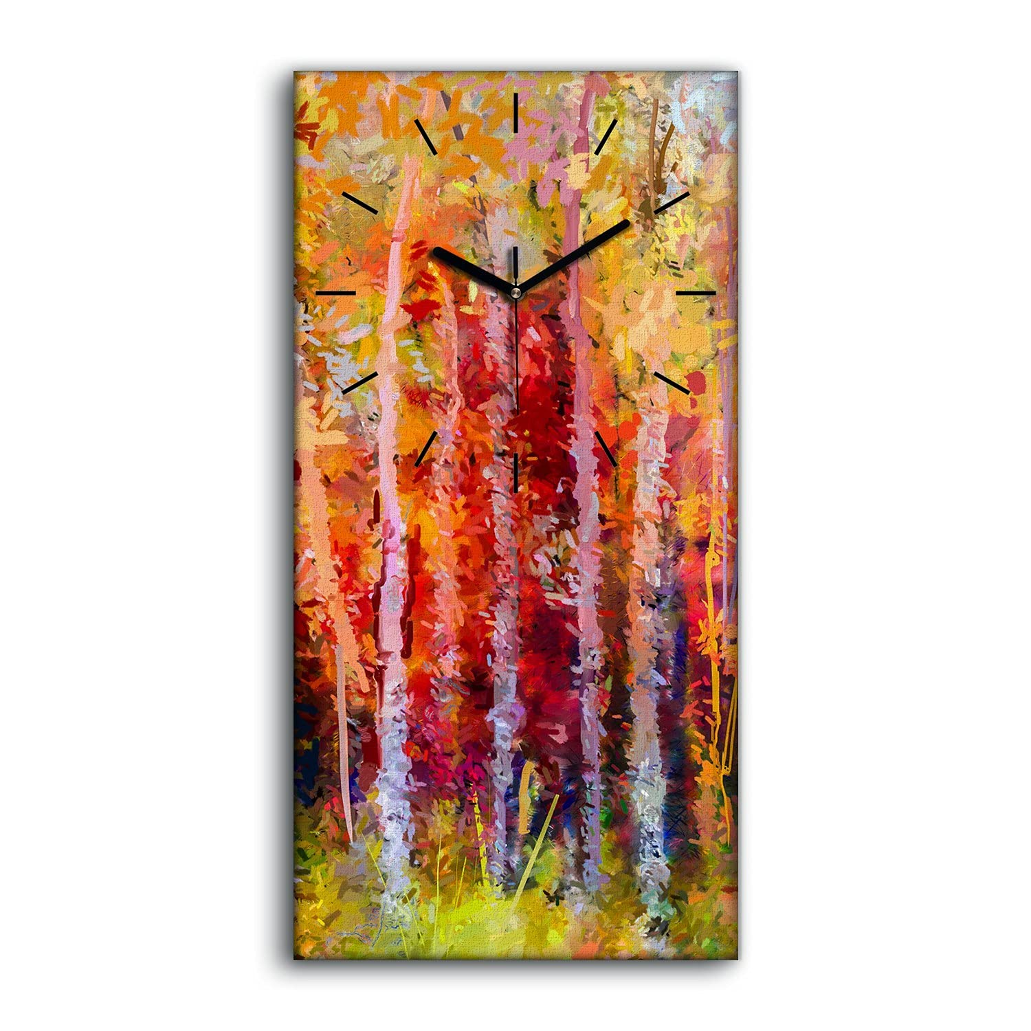 Horloge sur toile 30x60cm silencieuse avec paysage d'arbres d'automne