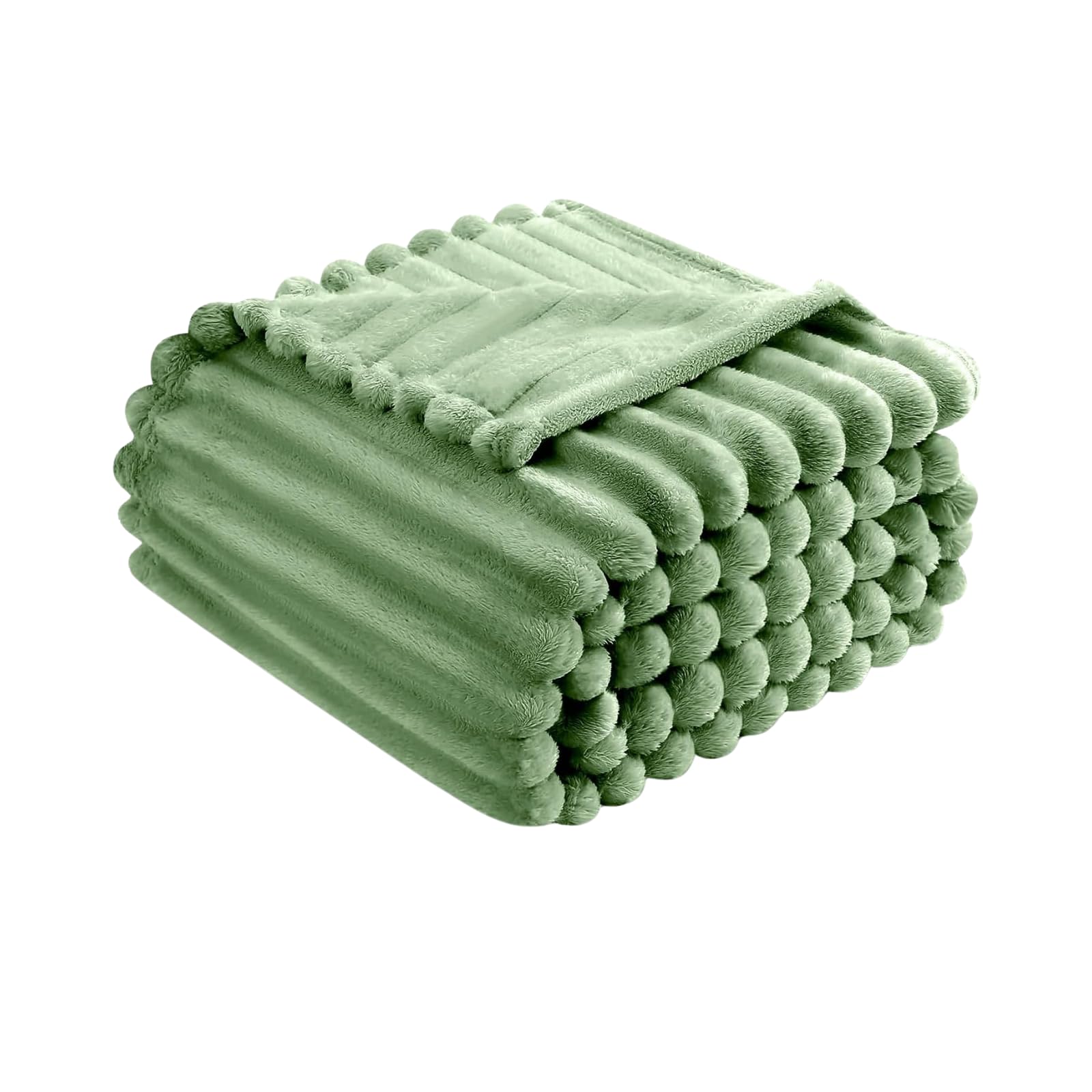 Luxury Chunky Ribbed Throw Blanket - Fluffy Sherpa Fleece, Thermal Warmth & Hypoallergenic - Cozy Extra Large Throws for Sofa, Bed, Couch (Green, Double (150x200 cm))