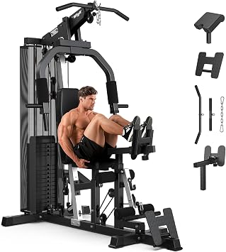 Home Gym Workout Equipment 148LB Weight Stack, Full Body Workout Machine for LAT Pulldown, Chest Press, Leg Extension & Strength Training, Multi Function Fitness Equipment