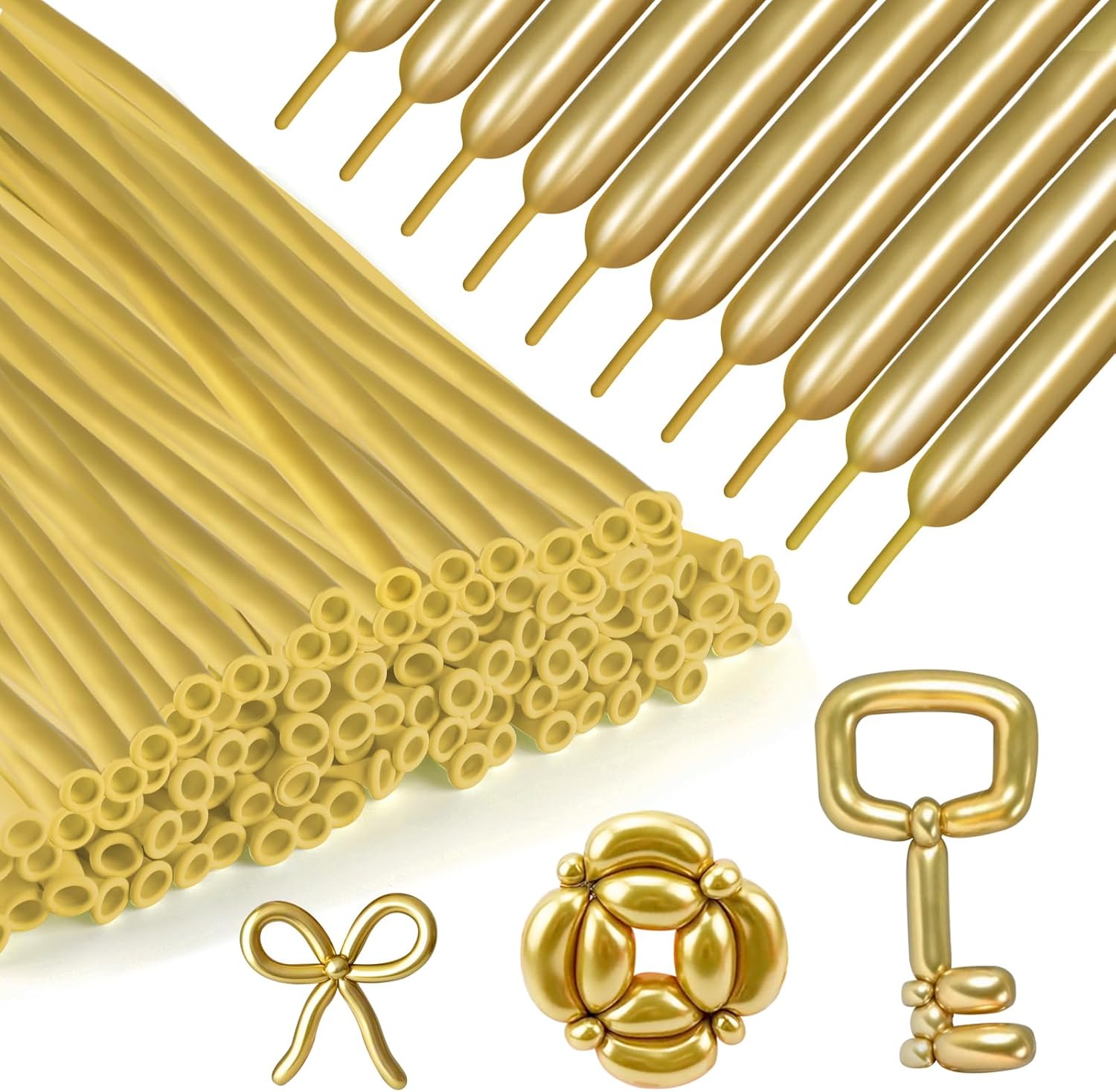 100Pcs 260 Balloons Gold Long Balloons for Balloon Garland Thickening Skinny Latex Twisting Animals Modeling Christmas Birthday Wedding Kids' Party Decorations