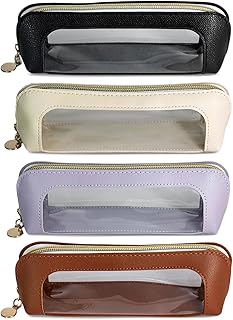 4 Pcs Small Clear Makeup Bag, PU Leather Make...