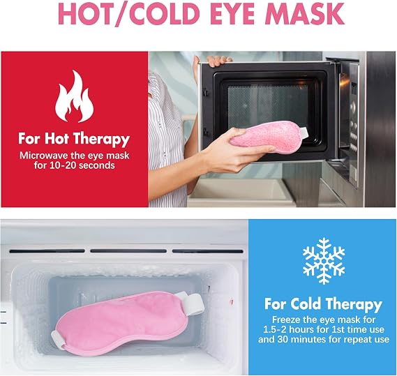 LotFancy Cooling Eye Mask, 2 Reusable Gel Eye Masks, Adjustable Bead Eye Mask, Hot Cold Eye Compress for Dry Eyes, Puffy Eyes, Dark Circles, Migraine, Stye Treatment