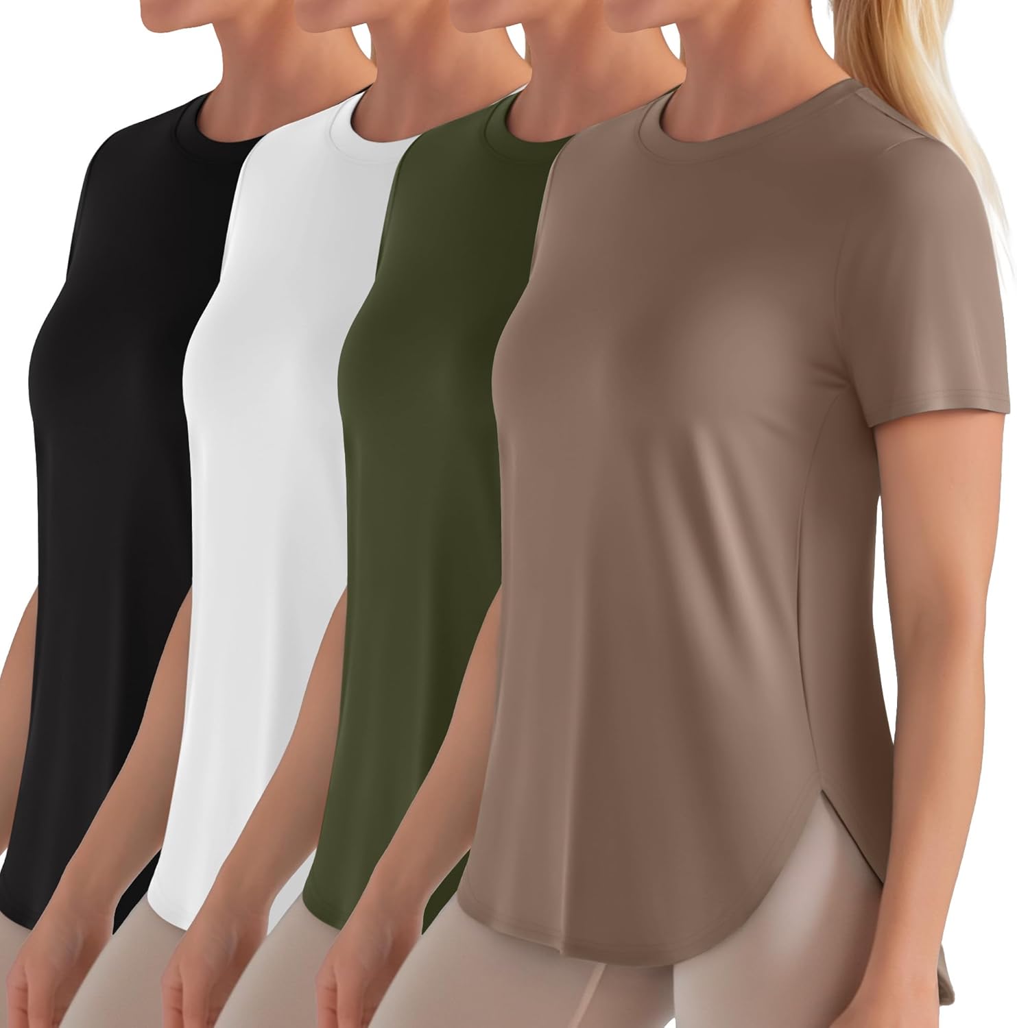 4 Pack Women's Workout Shirts UPF 50+ Athletic Breathable Short Sleeve Tops Quick Dry Split Hem Running Gym Yoga Tee