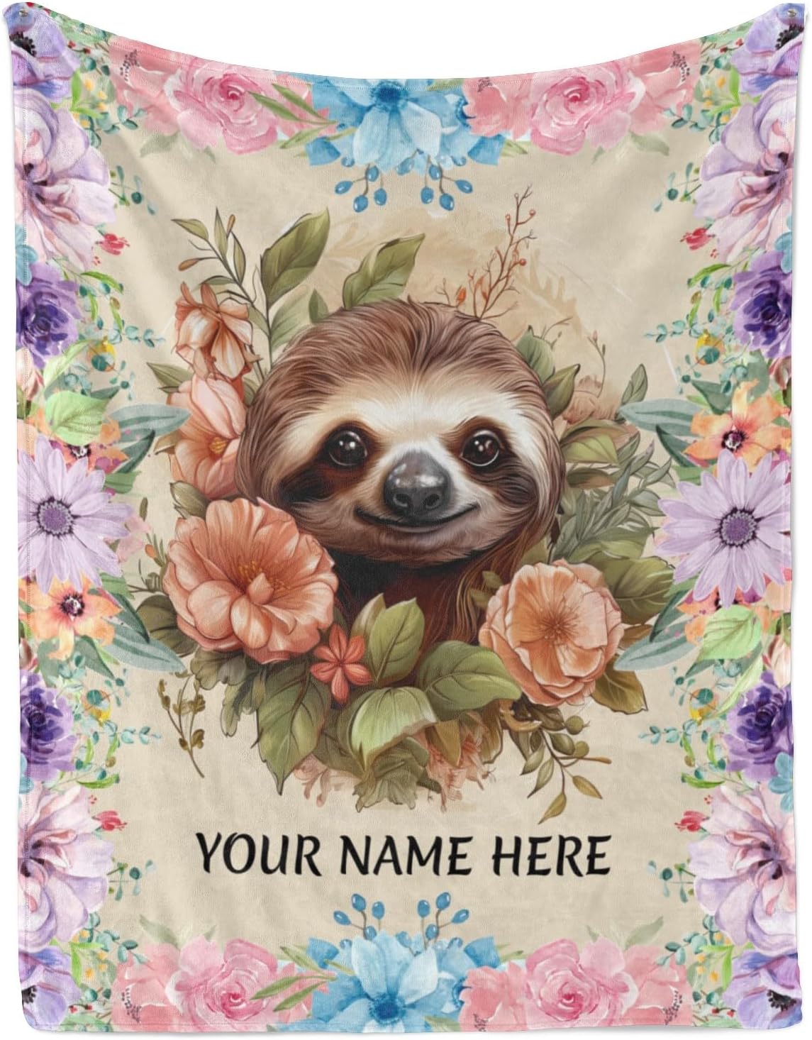 Customized Sloth Blanket, Personalized Throw Blanket for Couch Sofa Bed, Soft Warm Fuzzy Cozy, 60"" x 80""