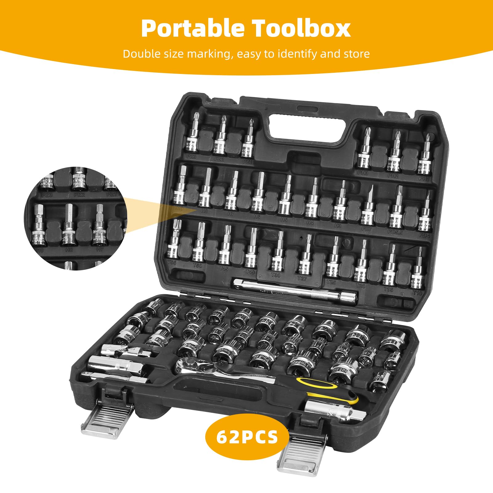 Mini Socket Set 62-Piece 1/4 Inch Drive Socket Set - SAE & Metric With ...