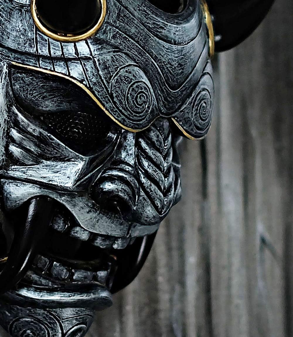 Samurai Assassin Demon Oni Airsoft Mask BB Gun Halloween Costume Ninja Warrior Evil Cosplay Silver DA04…