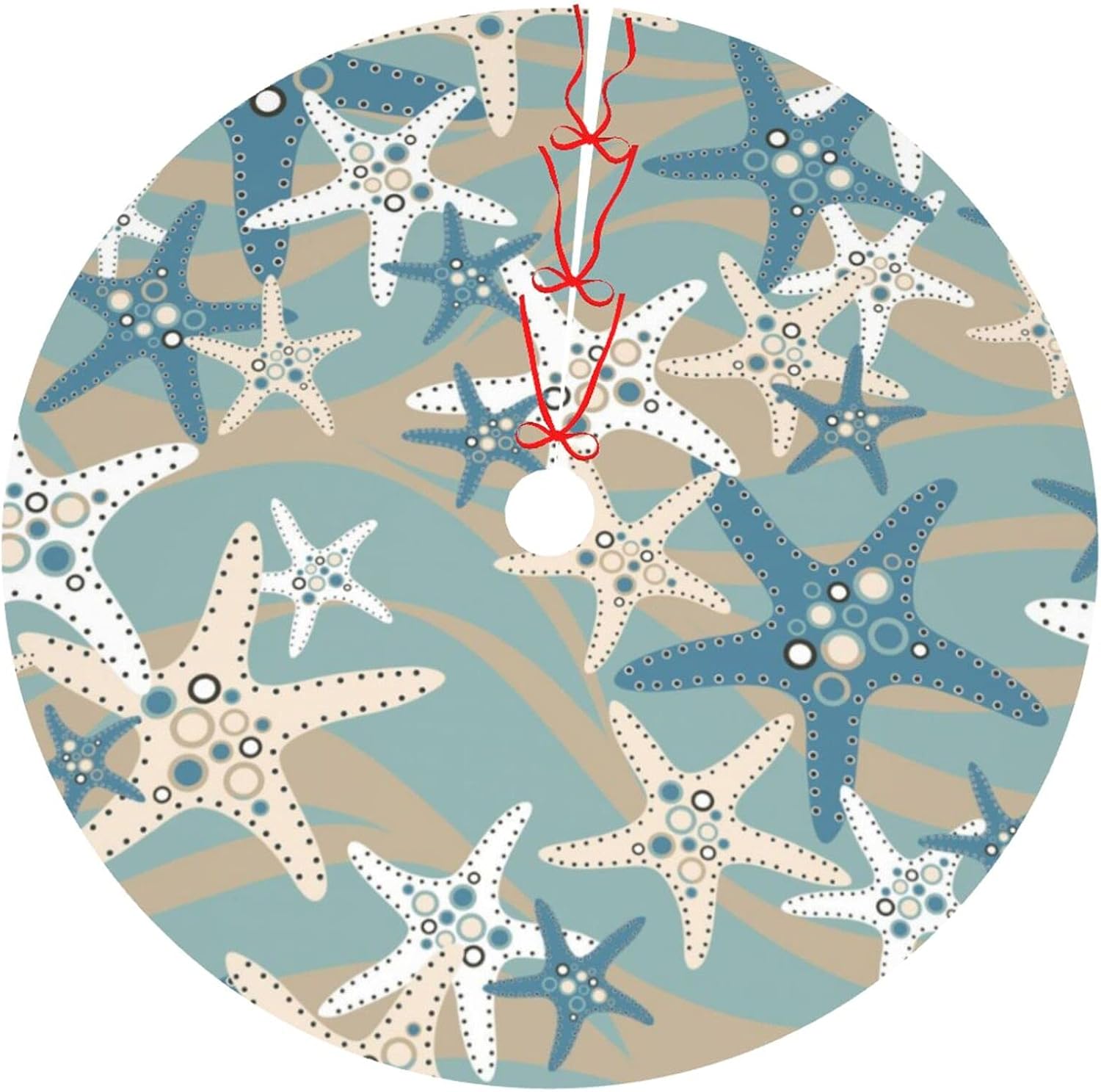 48 Inch Beach Starfish Christmas Tree Skirt, Traditional Christmas Tree Mat Rustic Farmhouse Decorations for Xmas Holiday Party Ornament