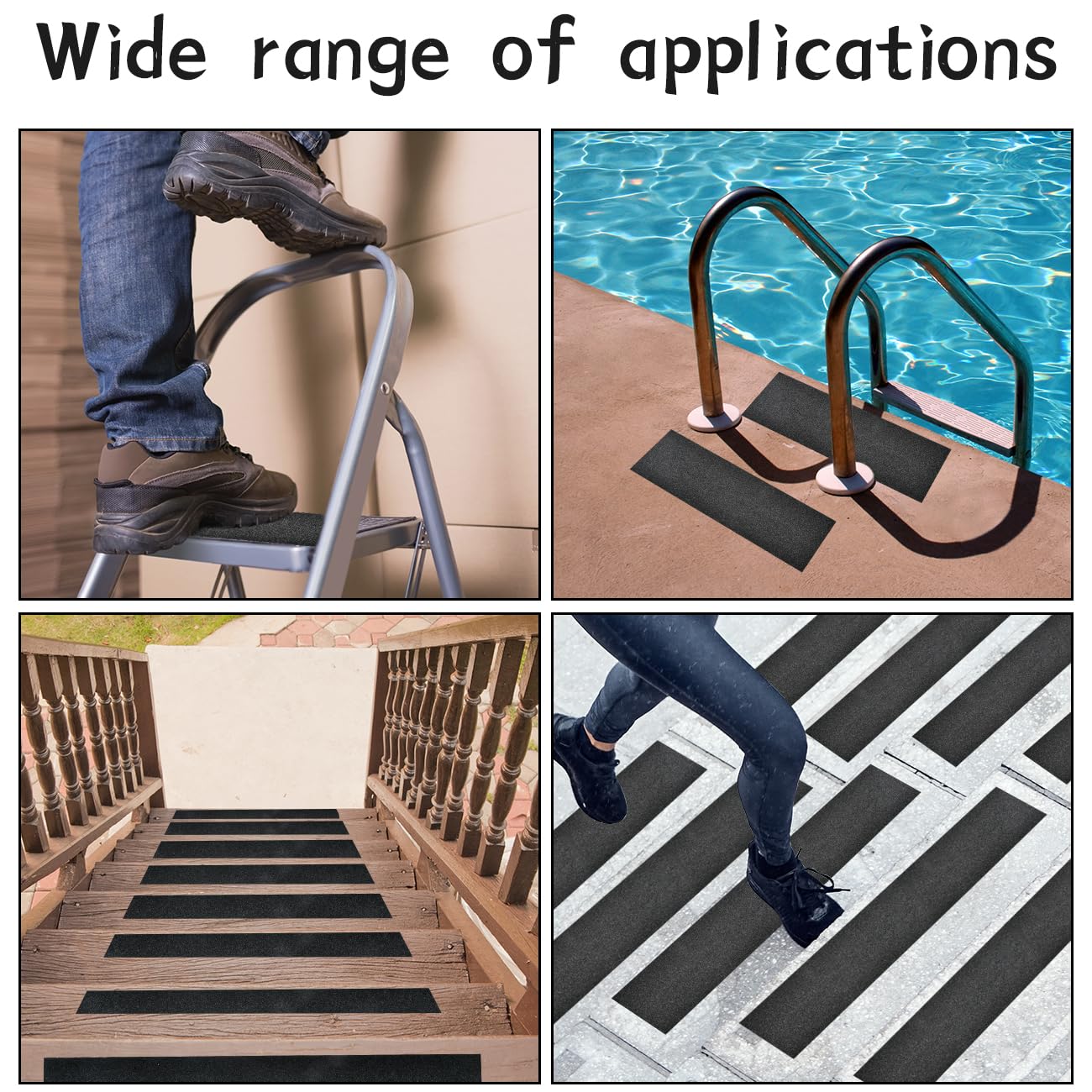Bande antidérapante autocollante pour escalier, extérieur, 10 cm x 10 m, pour l'intérieur et l'extérieur, noir