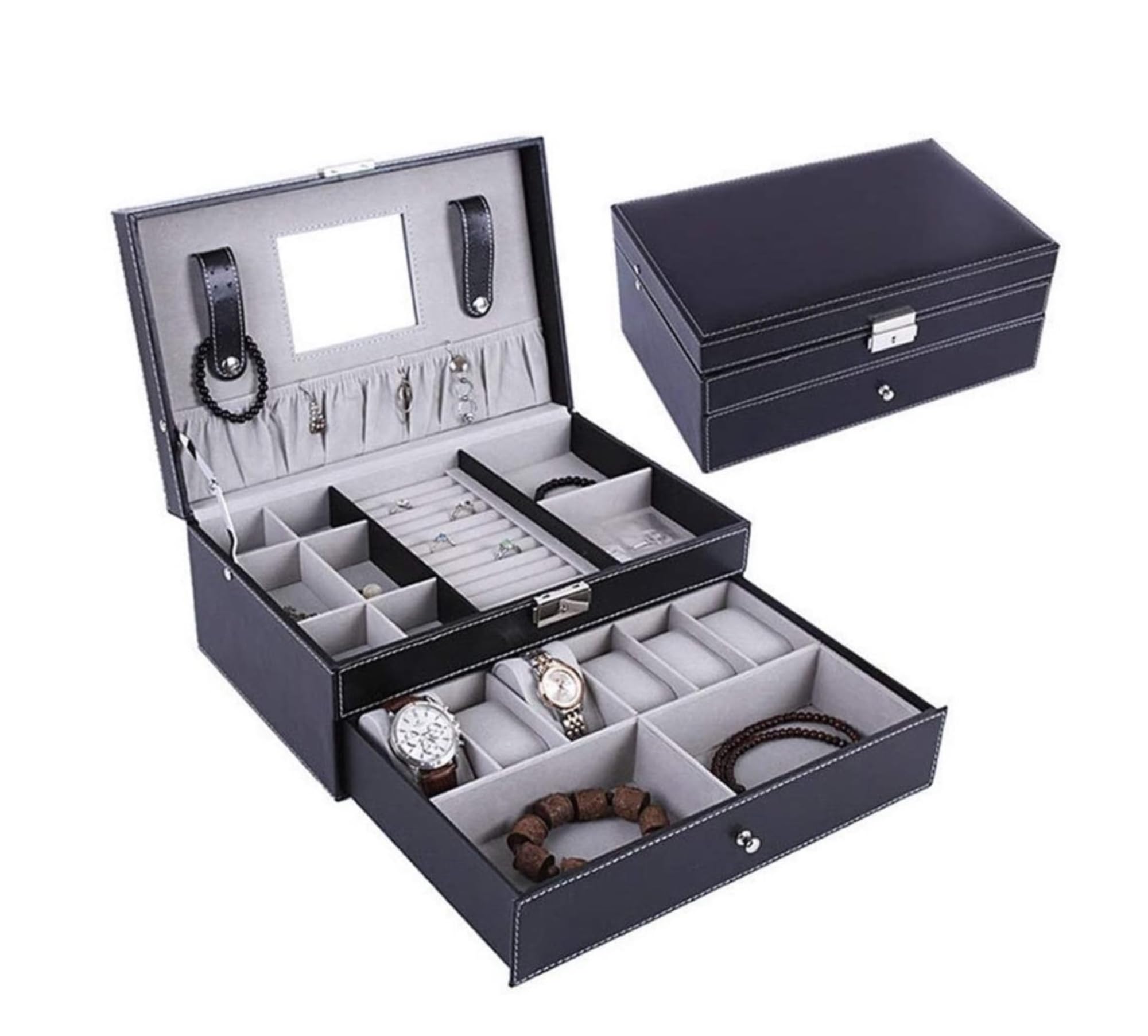 TIANQIHAO Jewelry Box Case With Drawer Lockable Eyeglasses Storage Display Case Double Layer 3 Styles Jewelry Jewellry Holder,Jewelry Box a