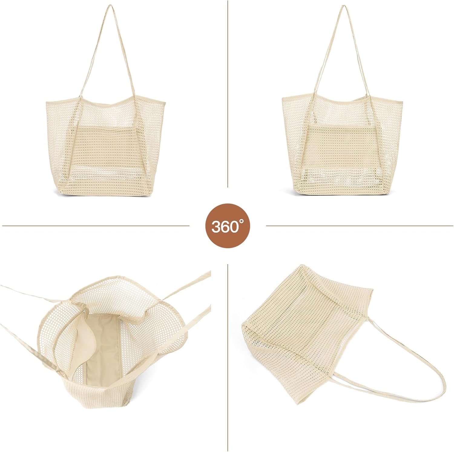 Tote Beach Bags for Women Summer Mesh Beach Bag with Zippered Inner Pocket Sandproof Woven Tote Bag Spacious Capacity - Image 5