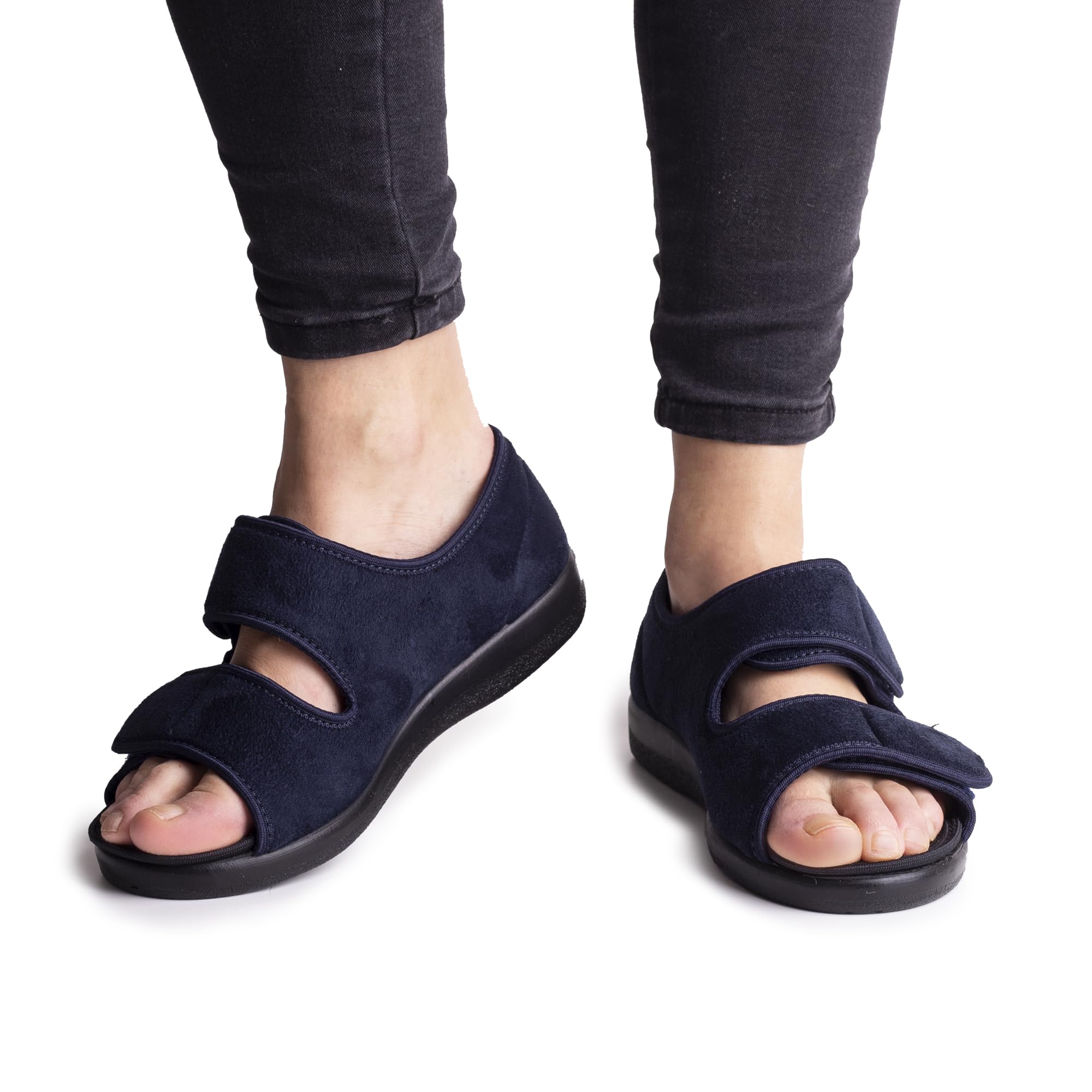 Woolee Verbandschuhe Damen Herren Offen mit Klettverschluss – Orthopädische Diabetiker Hausschuhe - für Empfindliche Füße - mit Herausnehmbarer Einlegesohle