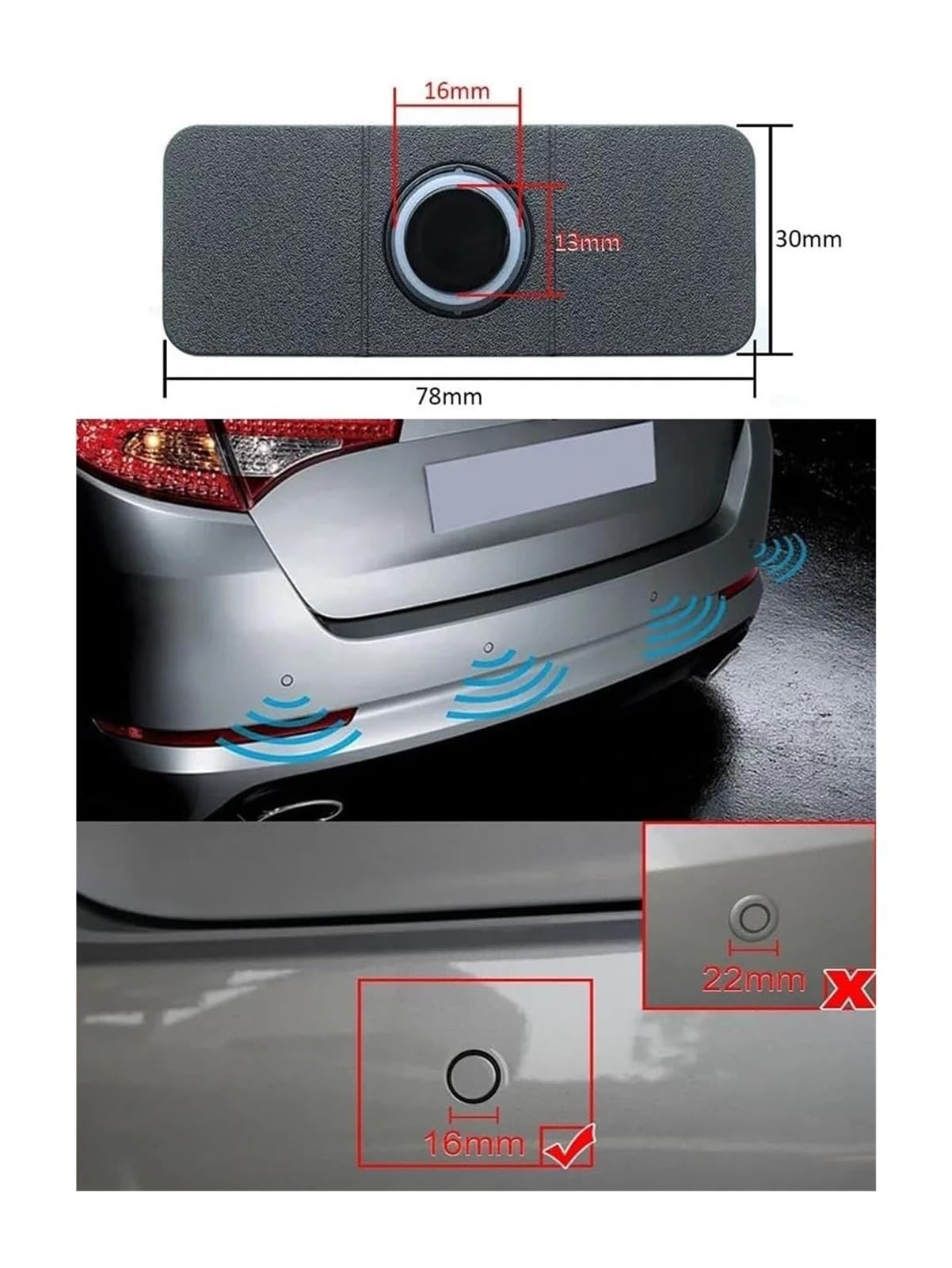 Sensores Radar Marcha Atrás Traseros para Coche 13 Mm Inductor Asistencia Aparcamiento Parktronic Estándar 4 Unidades/Lote Sensor De Aparcami(Grey)